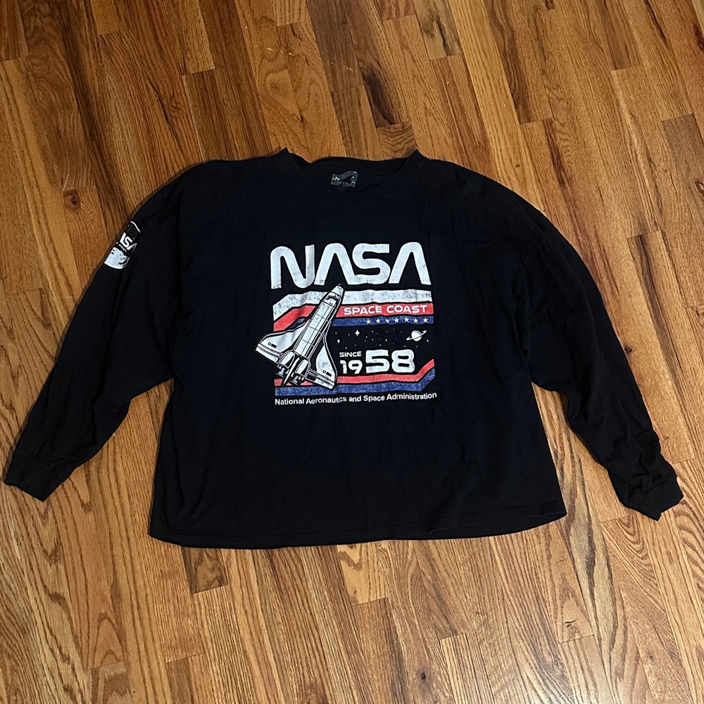 Surf Style Black NASA Long Sleeve Tee Womens Large Loose Fit
